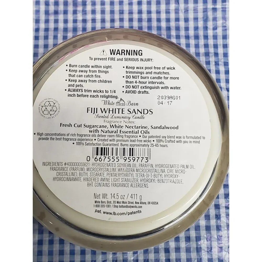 BBW Fiji White Sands Large 3 Wick Candle w. Decorative Lid Home Fragrance Decor